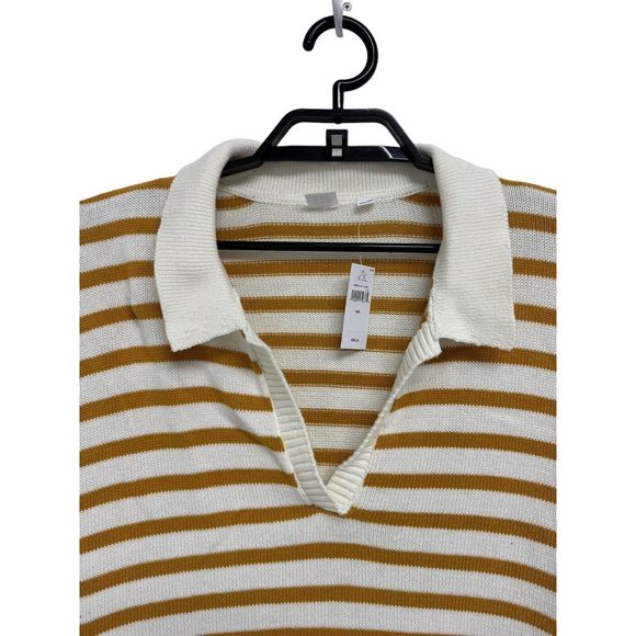 GAP Women's Long Sleeve Collared White & Yellow Striped Sweater Blouse Size XXL - Picture 2 of 11